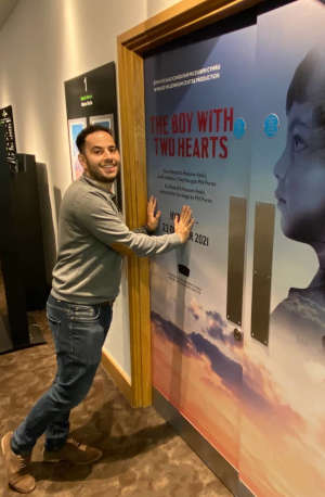 Hamed Amiri walking into The Boy With Two Hearts play at Wales Millennium Centre theatre